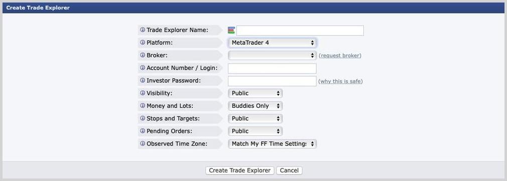 Trade Explorer Creation Page