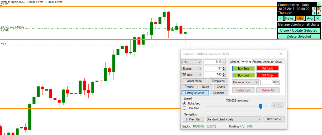 placing the first simulated trade