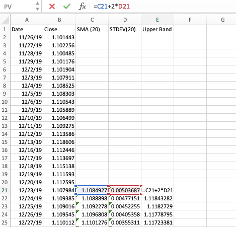 Upper band Excel